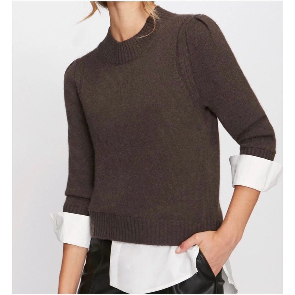 Brochu Walker Eaton Wool Cashmere Layered Look Sweater Brown Small